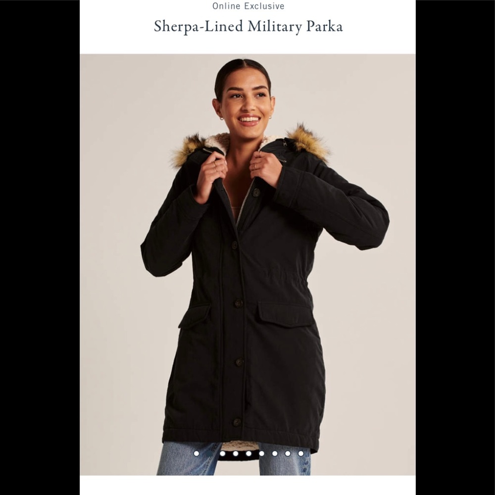 Abercrombie black Sherpa lined military parka